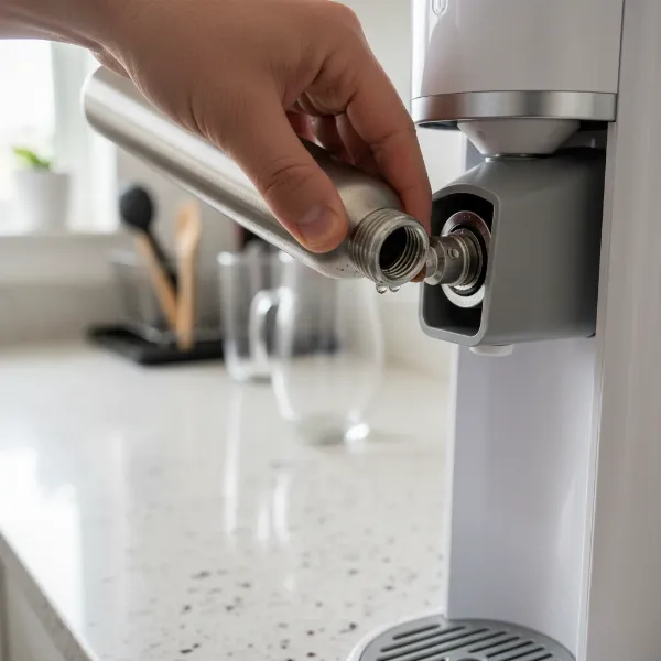 Inspecting a soda maker's CO2 canister for leaks and damage