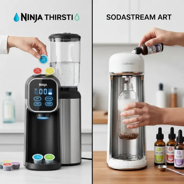 Side-by-side comparison of Ninja Thirsti and SodaStream Art's flavor integration and customization