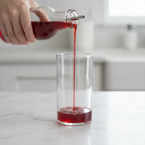A sequence of three photos showing the steps of making an Italian cream soda: first, ice and syrup in a glass; second, sparkling water being poured in; third, heavy cream being added, creating a beautiful swirl. Focus on clean hands and clear liquids.