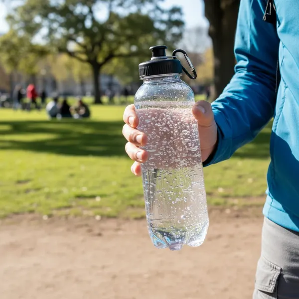 Durable and lightweight plastic carbonating bottle being used for homemade sparkling water