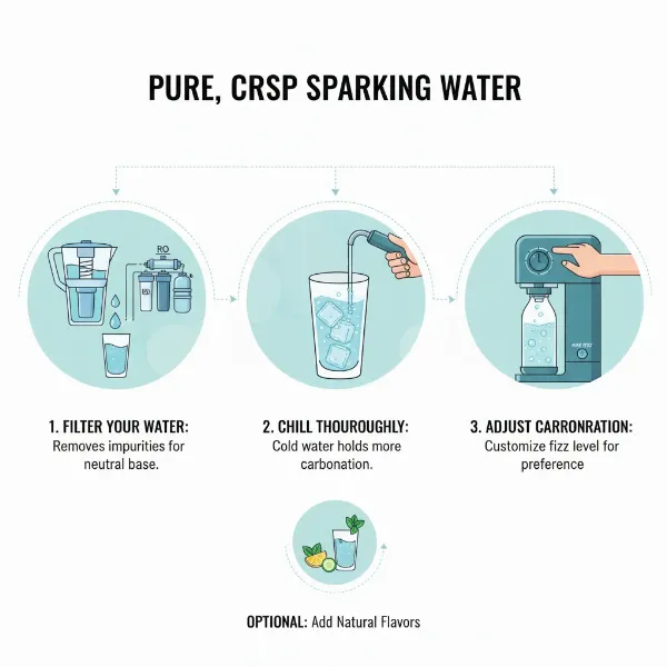 Tips for improving sparkling water taste: water filtration, cold water, proper carbonation.