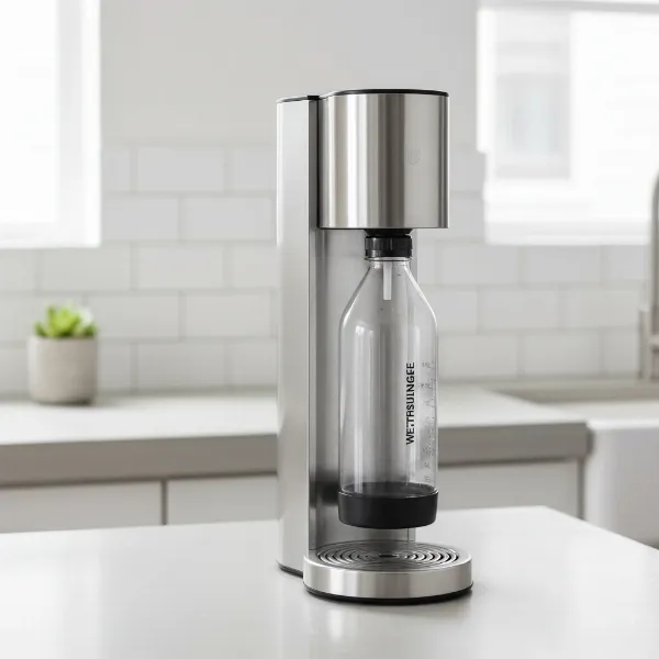 Westinghouse soda maker sleek design on kitchen counter, emphasizing compact profile and quality build.